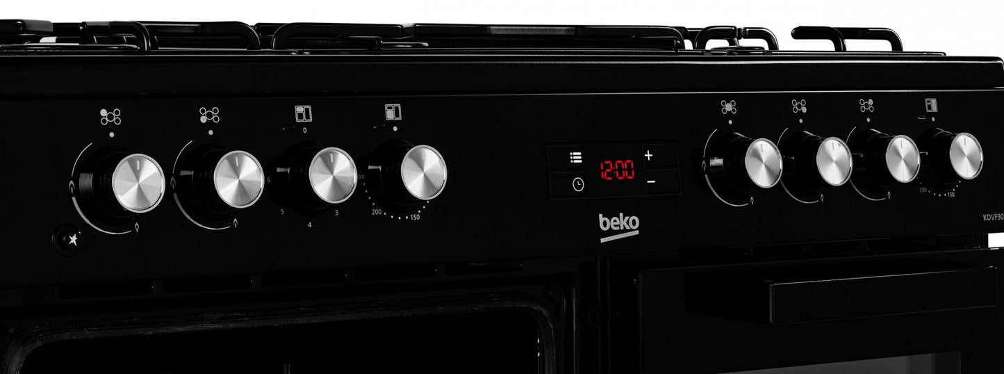 90cm Double Oven Dual Fuel Range Cooker | Black | KDVF90K