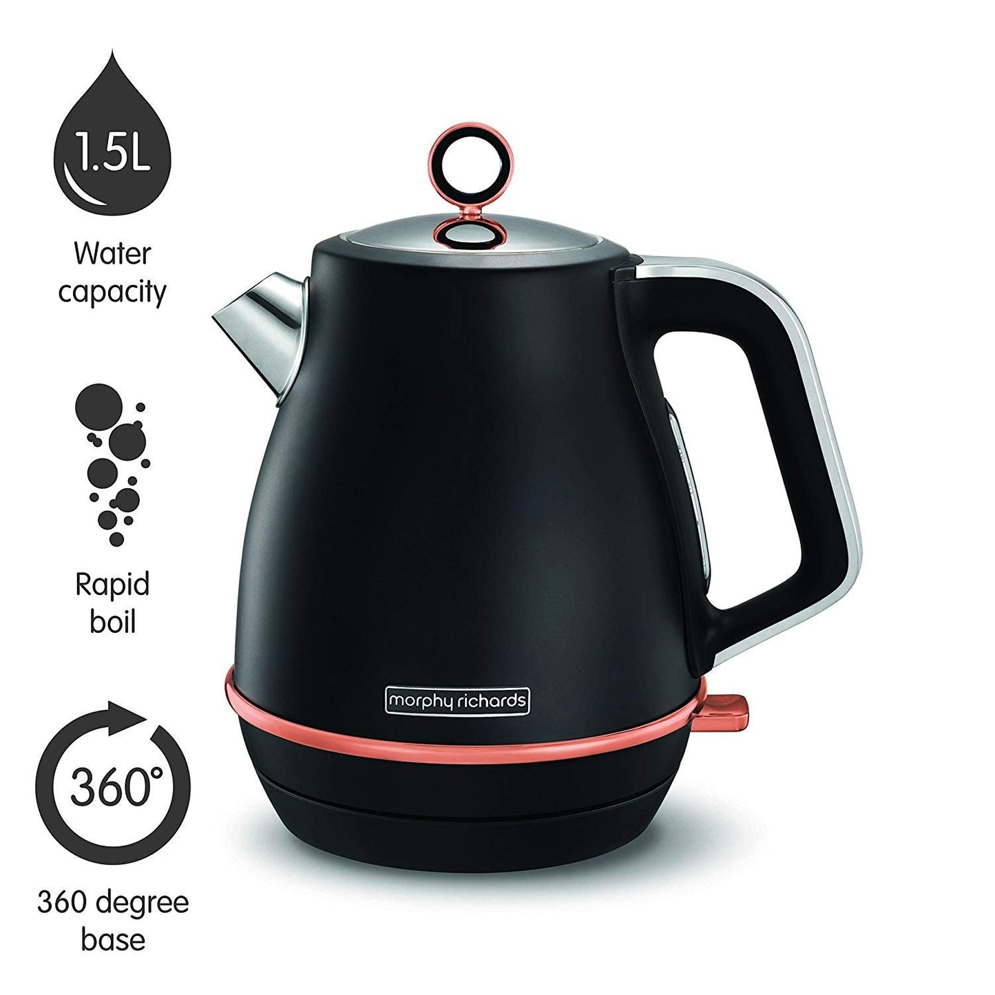 6 tasses filtre anticalcaire à ébullition rapide indicateur de niveau d'eau élément dissimulé base 360° Bouilloire rétro 'Evoke' 1,5 L | Plus de couleurs disponibles | 104414