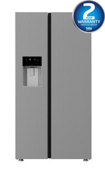American Style Fridge Freezer with Water & Ice Dispenser, 179cm (H) in Brushed Silver | ASFP342PS