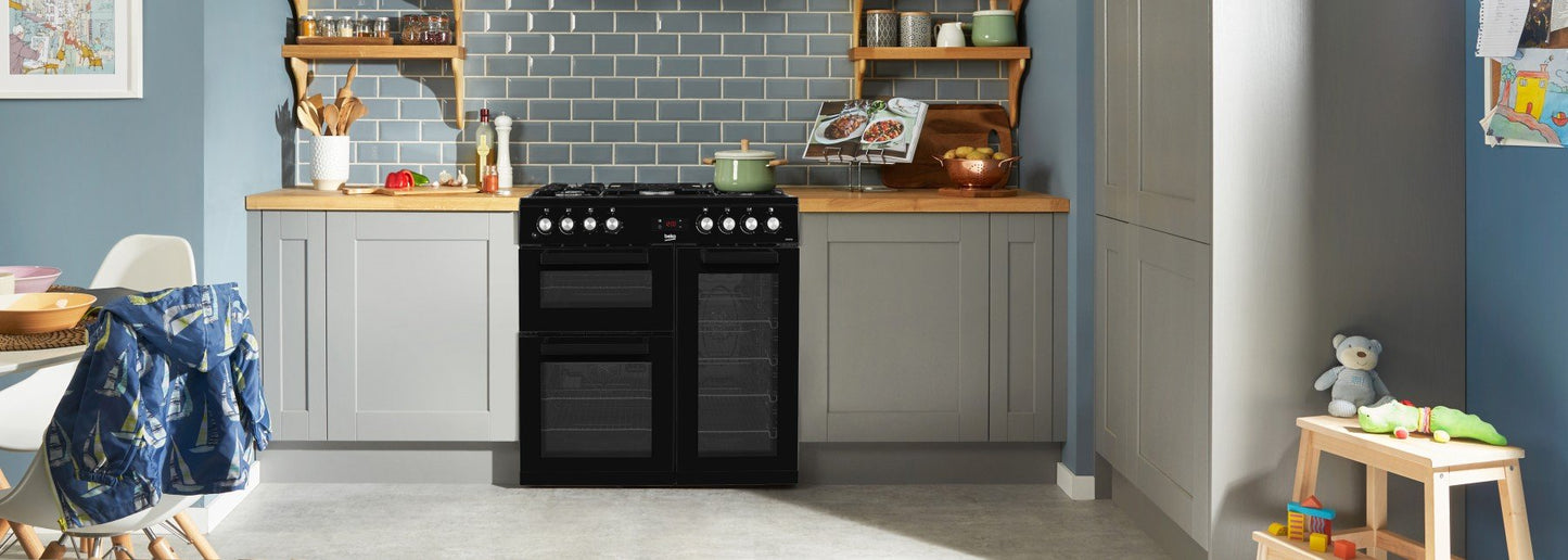 90cm Double Oven Dual Fuel Range Cooker | Black | KDVF90K