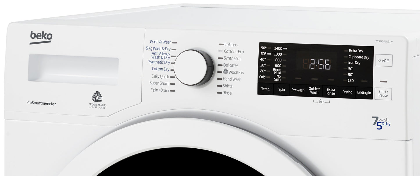 7KG / 5KG Washer Dryer in Whte | WDER7440421W | More Colour Options