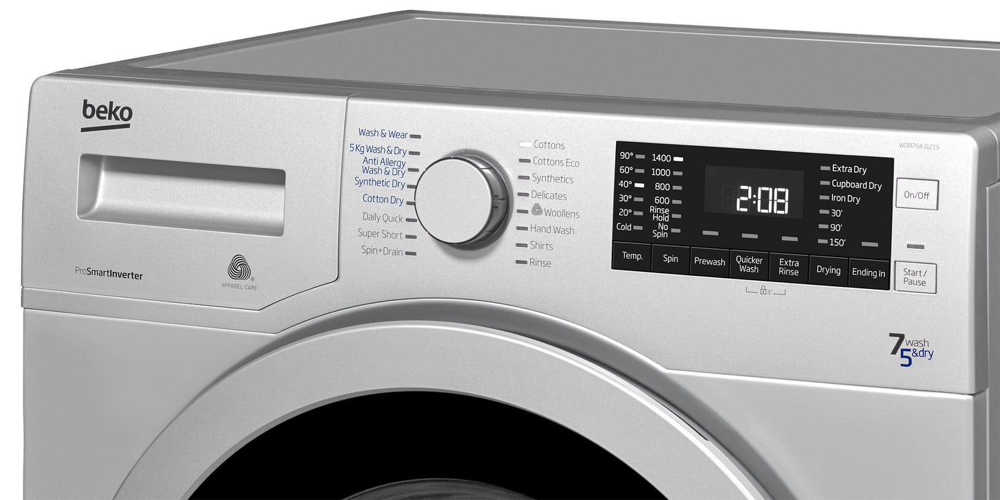 7KG / 5KG Washer Dryer in Silver | WDER7440421S | More Colour Options