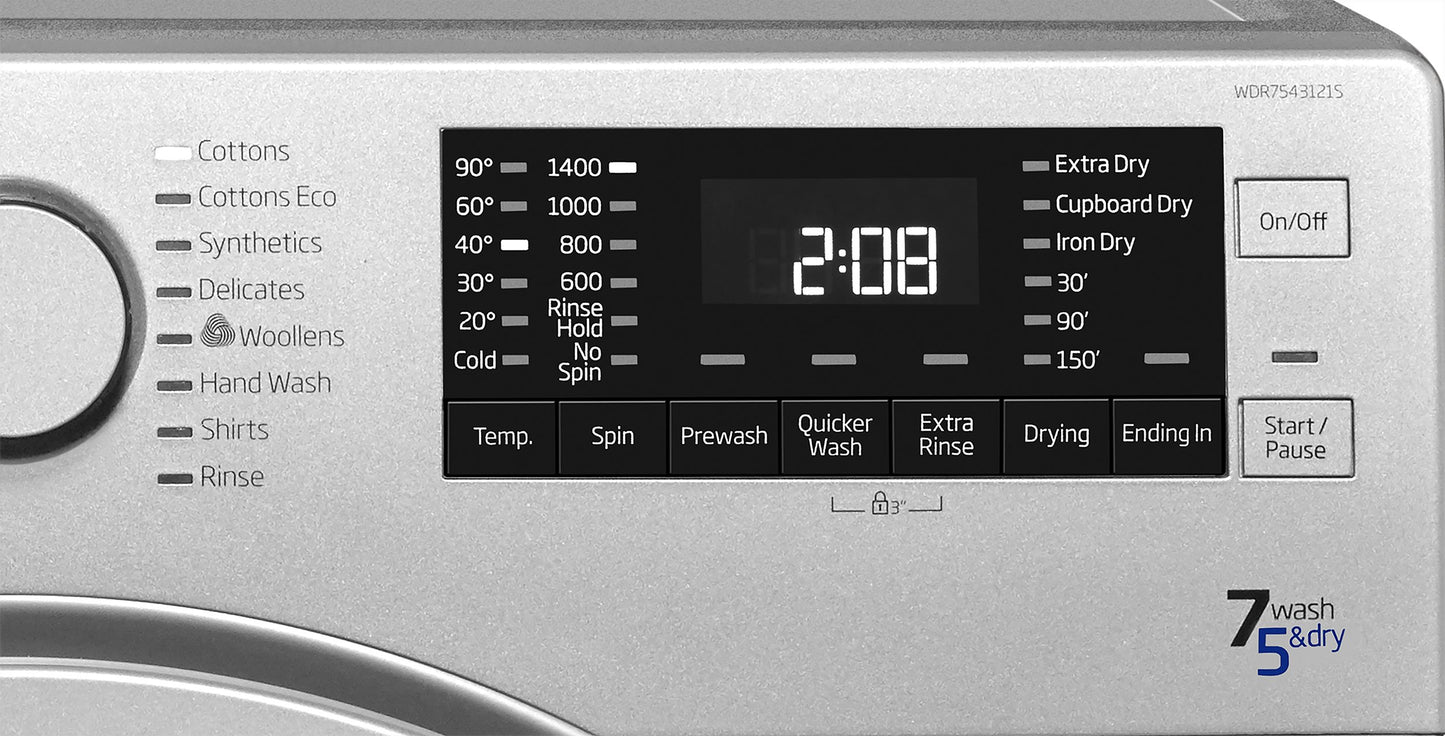 7KG / 5KG Washer Dryer in Silver | WDER7440421S | More Colour Options