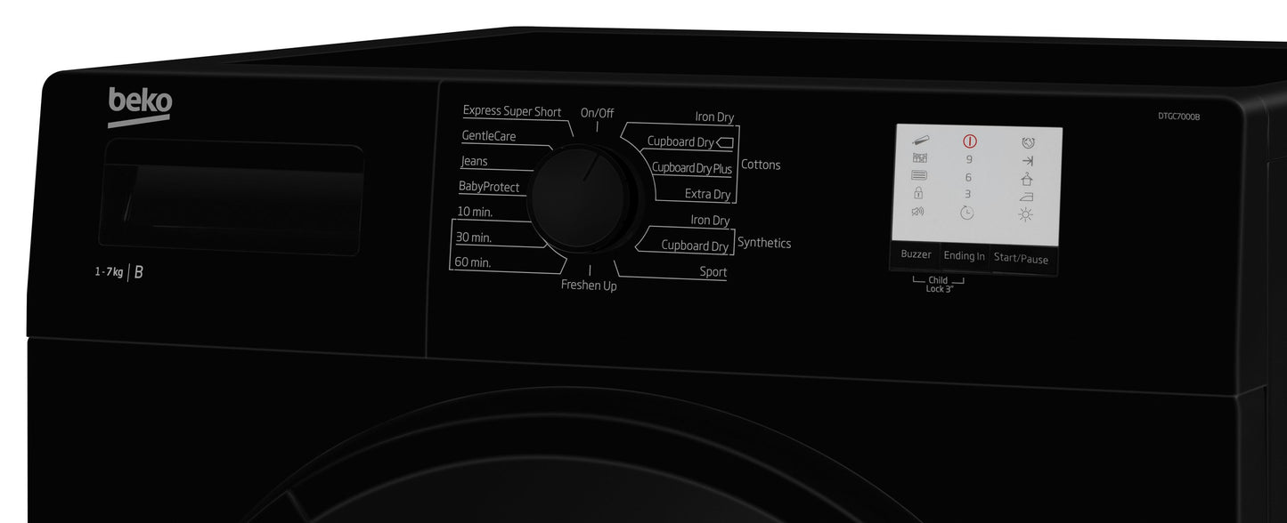 7KG Condenser Tumble Dryer in Black | DTLCE70051B | More Colour Options