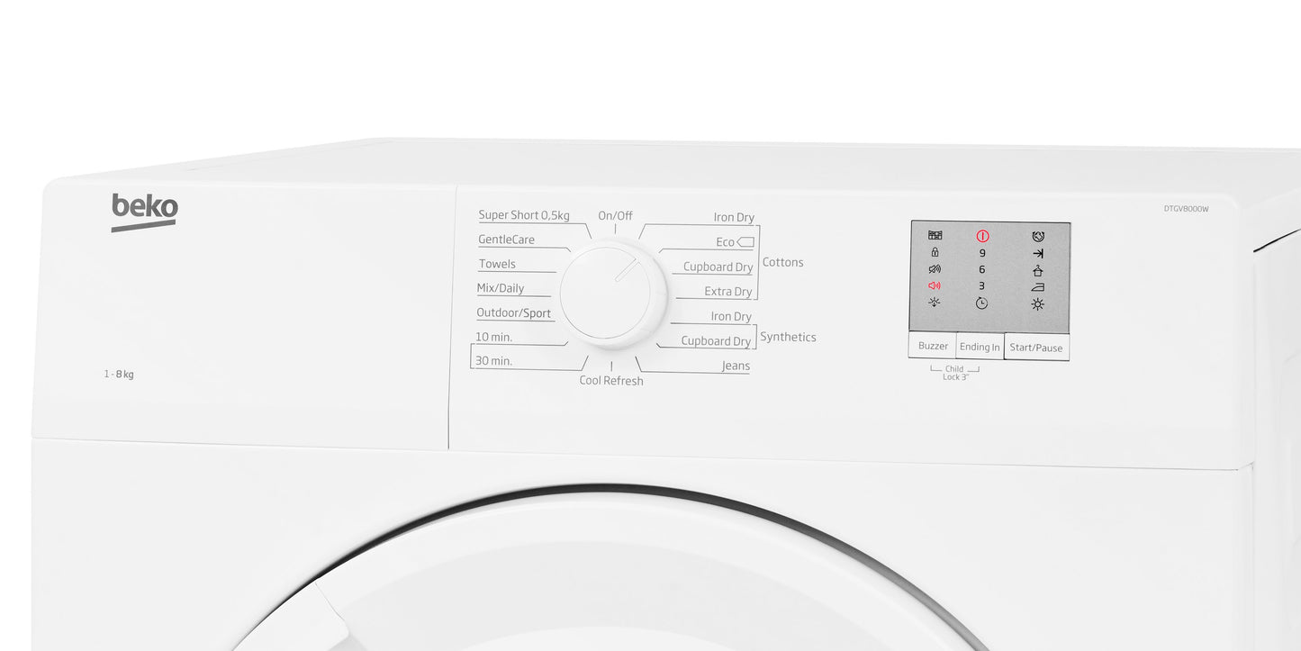 8KG Vented Tumble Dryer | White | DTGV8000W