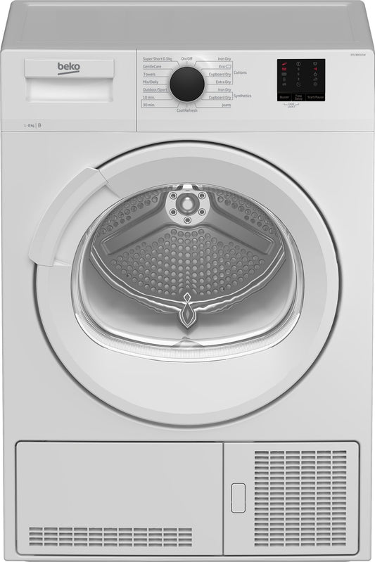 8KG Condenser Tumble Dryer in White | DTLCE80121W (Glass Door)