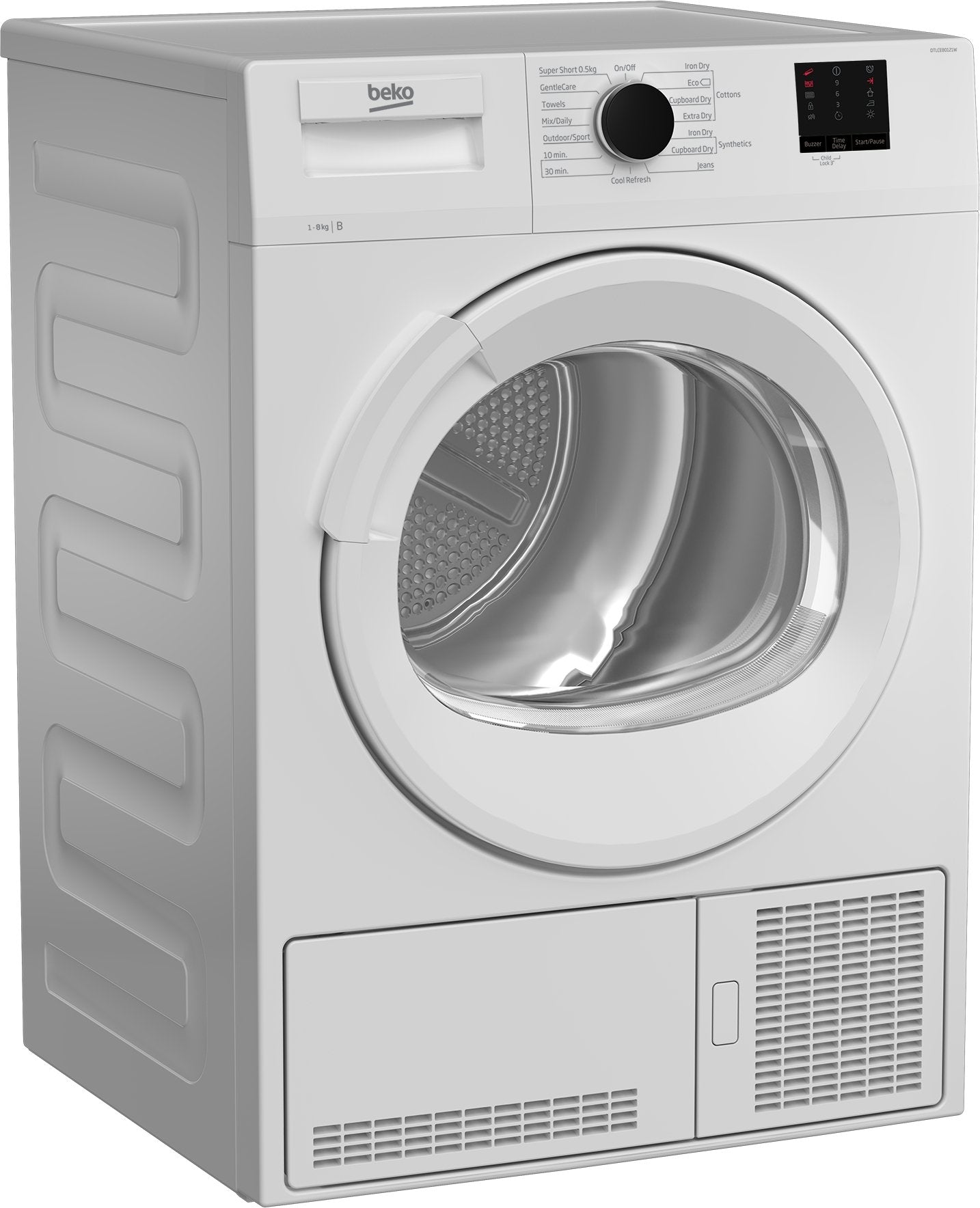 8KG Condenser Tumble Dryer in White | DTLCE80121W (Glass Door)