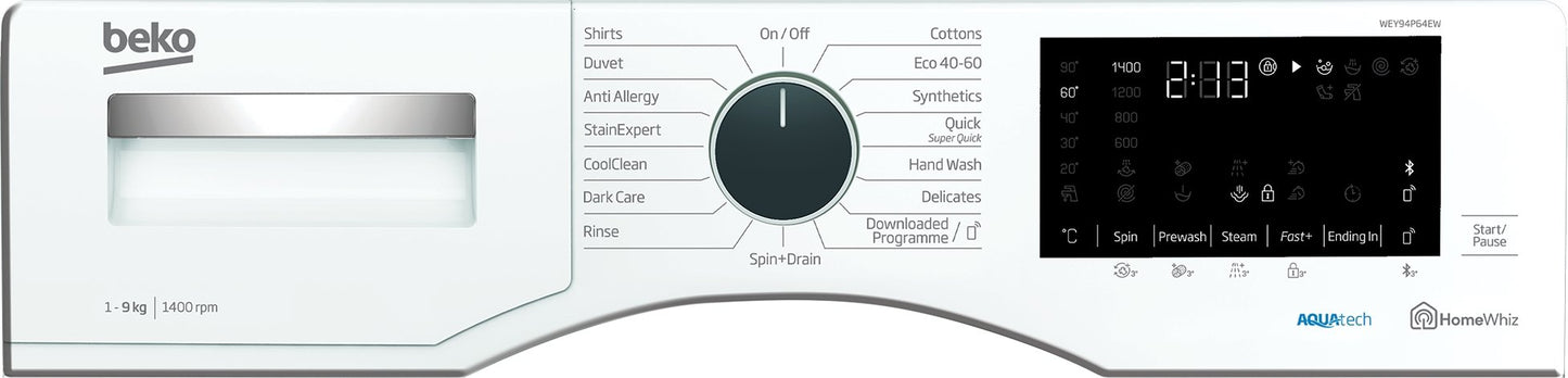 AquaTech 9kg, 1400rpm Washing Machine | White | WEY94P64EW | More Colour Options