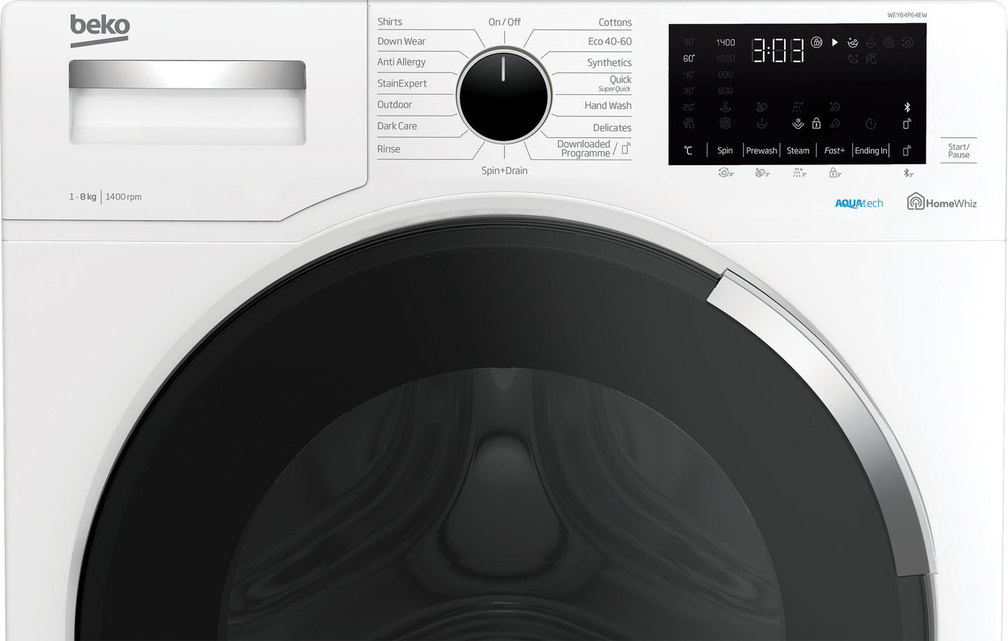 AquaTech 8kg, 1400rpm Washing Machine in White | WEY84P64EW