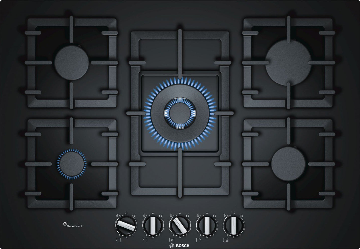 75cm Gas Hob FlameSelect, Tempered Black Glass | PPQ7A6B90