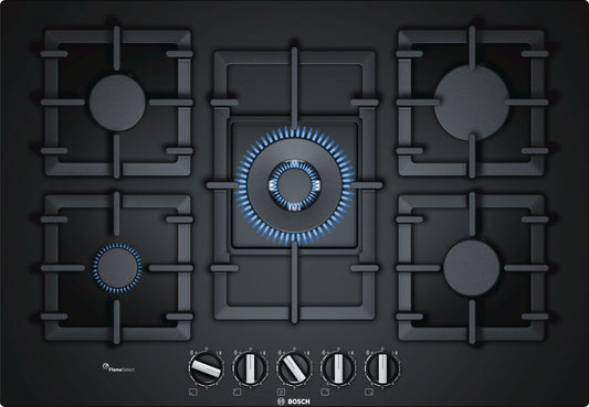 75cm Gas Hob FlameSelect, Tempered Black Glass | PPQ7A6B90