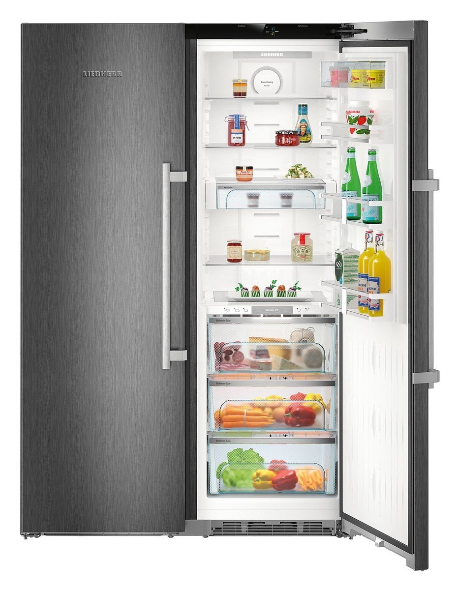 Premium Side By Side Fridge Freezer, 629L, A+++ | Black Steel | SBSbs 8673